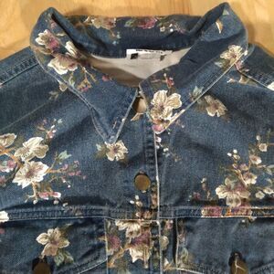 Vintage 90s Venice Blues Floral Blossoms Denim Jean Vest